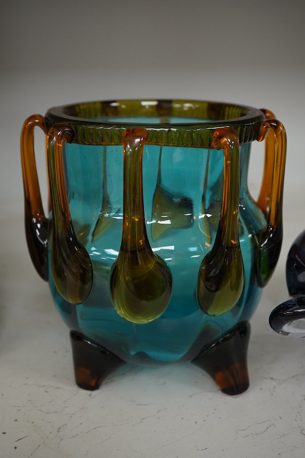 A 1960's studio glass vase and centrepiece, tallest 15.5cm